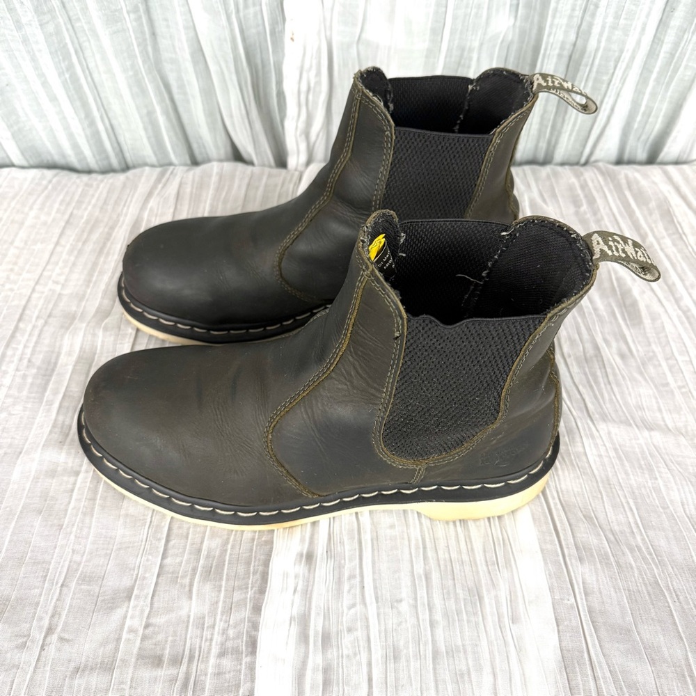 Dr. Martens Arbor Steel Toe Chelsea Work Boots Dark Olive Brown Leather Airwalk - Picture 5 of 15